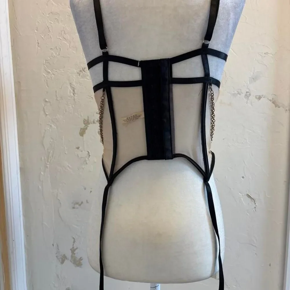 Women's Medium Black Corset with gold Chains